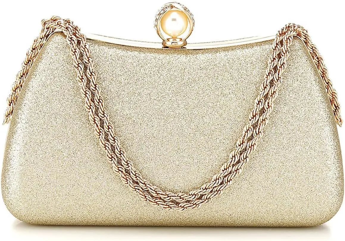 Clutch Purses for Women Shiny Wedding Silver Clutch Cross Body Bag Purses with Chain,Wedding Prom Party Club