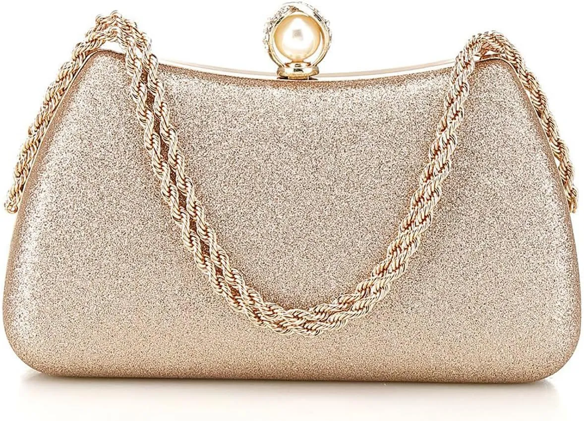 Clutch Purses for Women Shiny Wedding Silver Clutch Cross Body Bag Purses with Chain,Wedding Prom Party Club