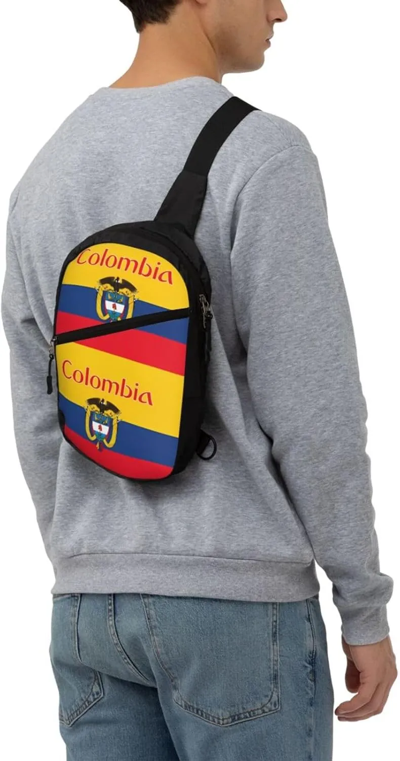 Colombia Coat of Arms Flag Colombian Flags Packable Crossbody Bag Portable Sling Bags Foldable Travel Daypack Reusable Sports Shoulder Backpack Diagonally Chest Bag for Workout