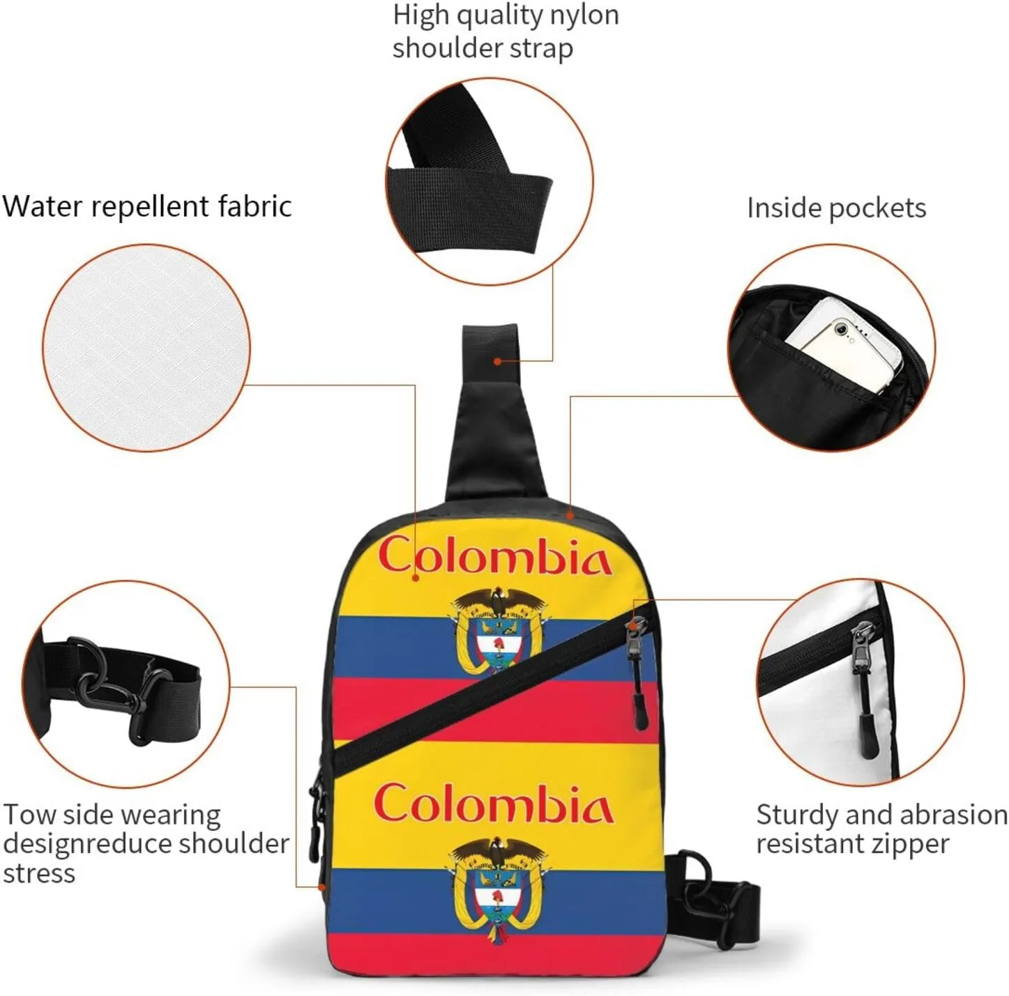 Colombia Coat of Arms Flag Colombian Flags Packable Crossbody Bag Portable Sling Bags Foldable Travel Daypack Reusable Sports Shoulder Backpack Diagonally Chest Bag for Workout