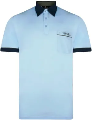 Contrasting Collar & Cuff Patterned Jersey Polo Shirt Sky