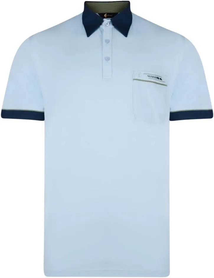 Contrasting Collar & Cuff Patterned Jersey Polo Shirt Sky