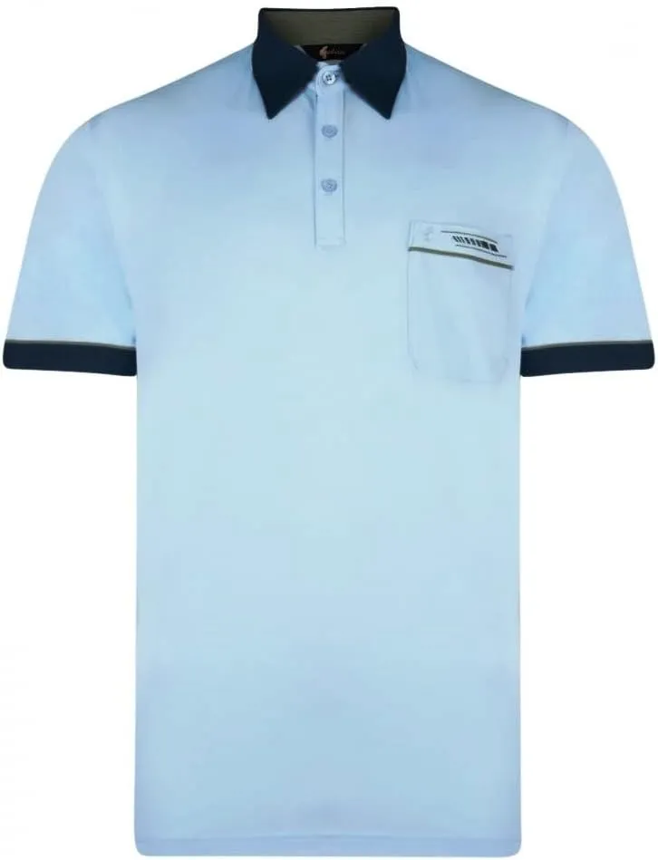 Contrasting Collar & Cuff Patterned Jersey Polo Shirt Sky