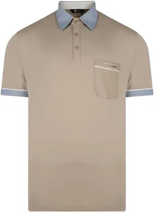 Contrasting Collar & Cuff Patterned Jersey Polo Shirt Stone
