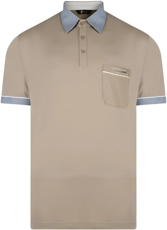 Contrasting Collar & Cuff Patterned Jersey Polo Shirt Stone