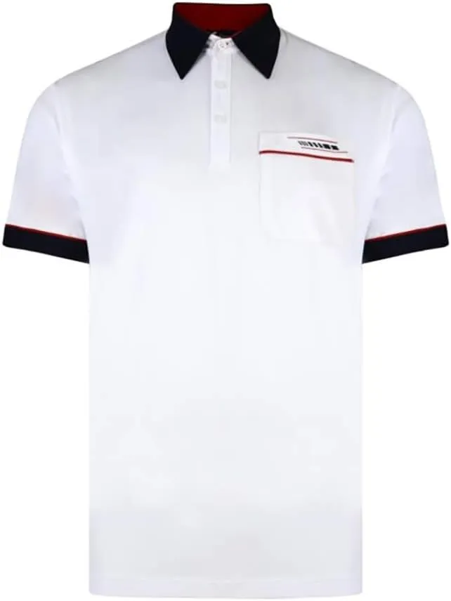 Contrasting Collar & Cuff Patterned Jersey Polo Shirt White