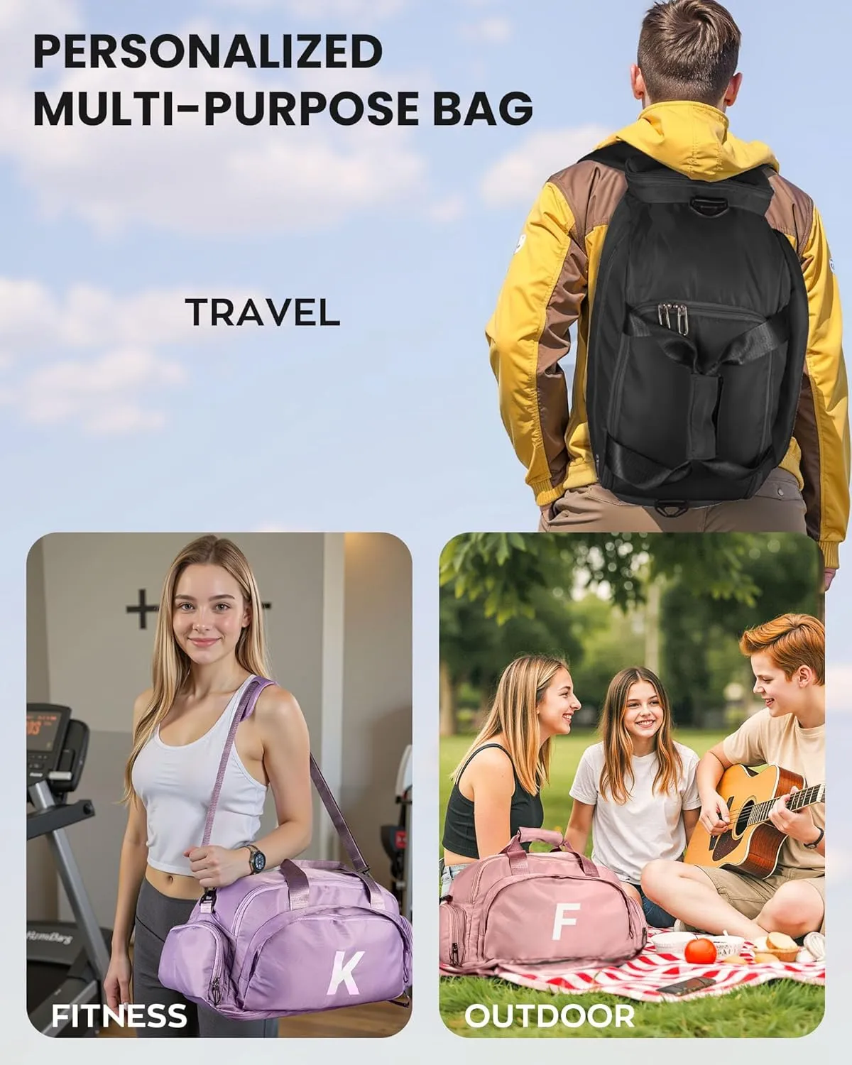 Cool Gifts Girls, Initial Gym Bags with Shoe Compartment, Personalized Girl Duffel Bag, Monogram Kid Overnight Bags, Teen Weekend Bag-Cute Trendy Stylish Stuff for Kids (Letter P)