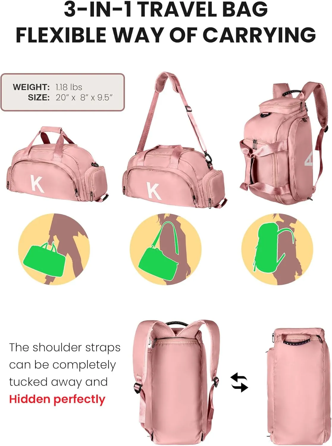 Cool Gifts Girls, Initial Gym Bags with Shoe Compartment, Personalized Girl Duffel Bag, Monogram Kid Overnight Bags, Teen Weekend Bag-Cute Trendy Stylish Stuff for Kids (Letter P)