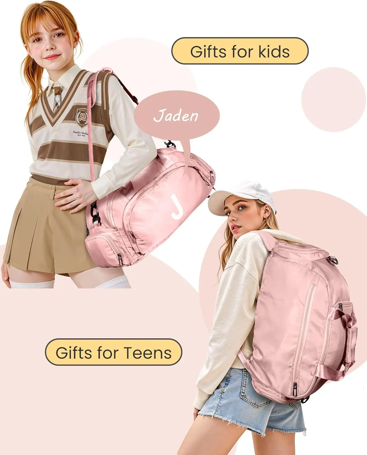 Cool Gifts Girls, Initial Gym Bags with Shoe Compartment, Personalized Girl Duffel Bag, Monogram Kid Overnight Bags, Teen Weekend Bag-Cute Trendy Stylish Stuff for Kids (Letter P)