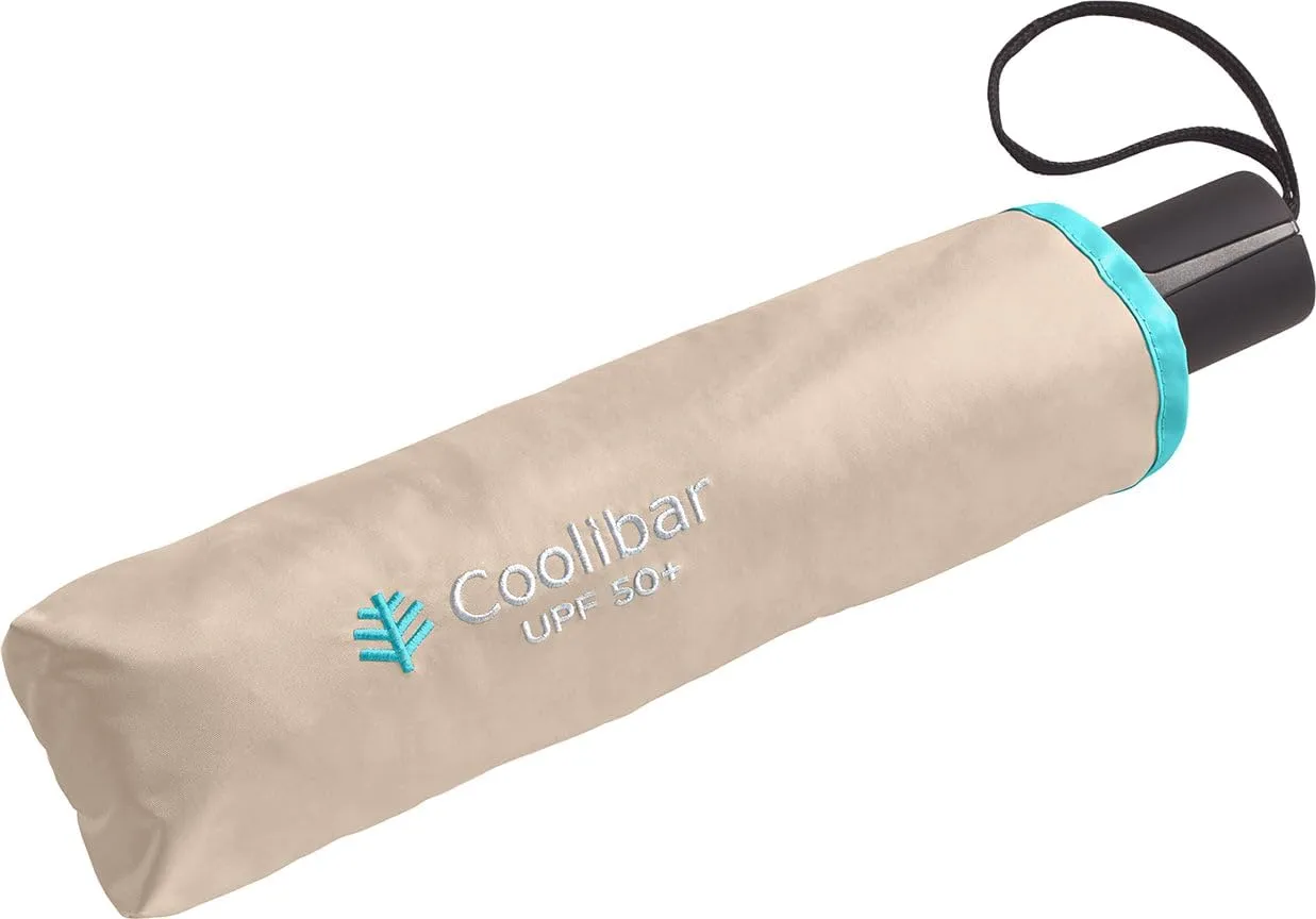 Coolibar UPF 50  42 Inch Sodalis Travel Umbrella - Sun Protective (One Size- Gold/Aqua Metallic)