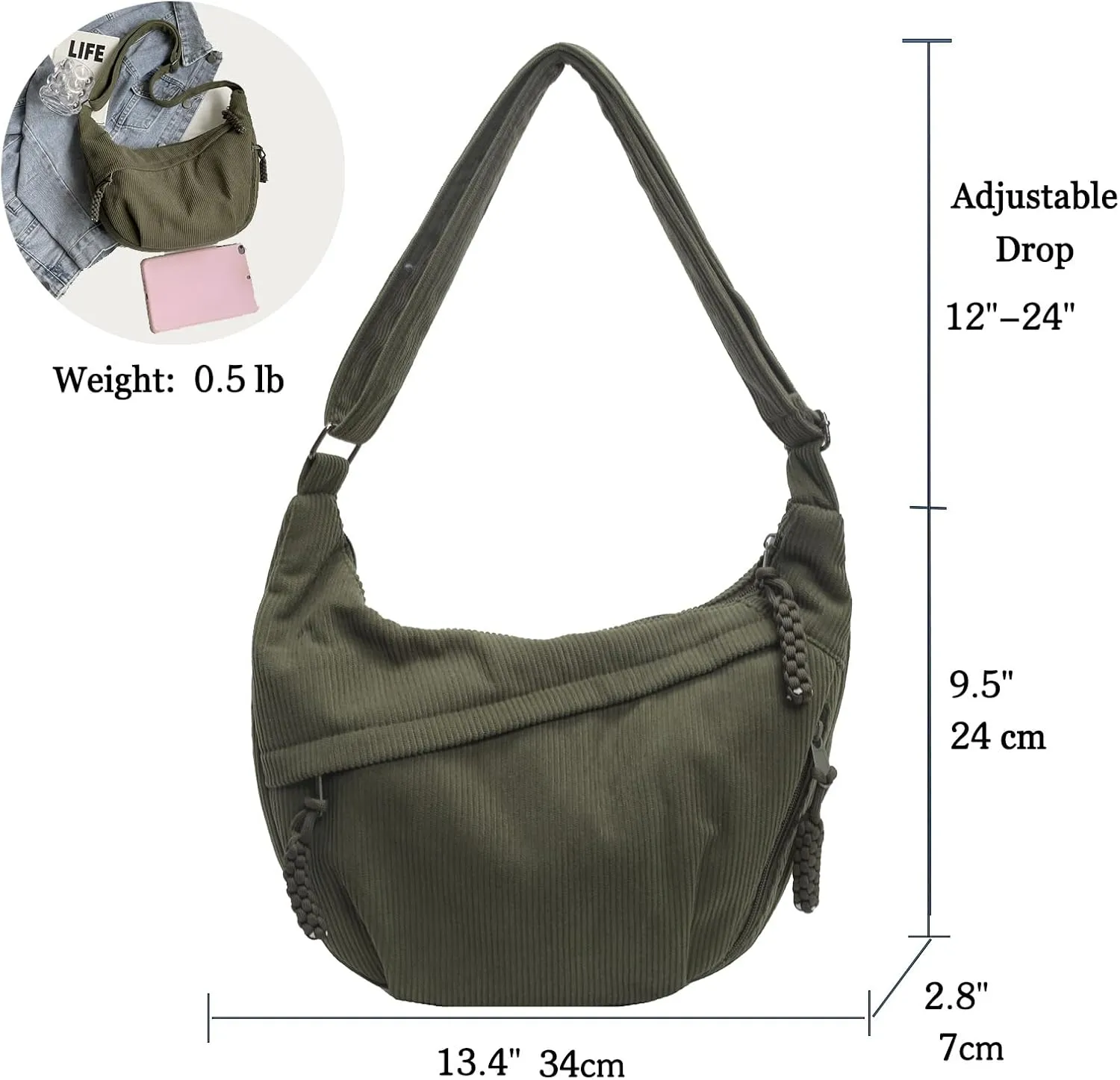 Corduroy Tote Bag for Women,Hobo Crossbody Bags for Women Unisex Shoulder Bag Cross Body Purses and Handbags