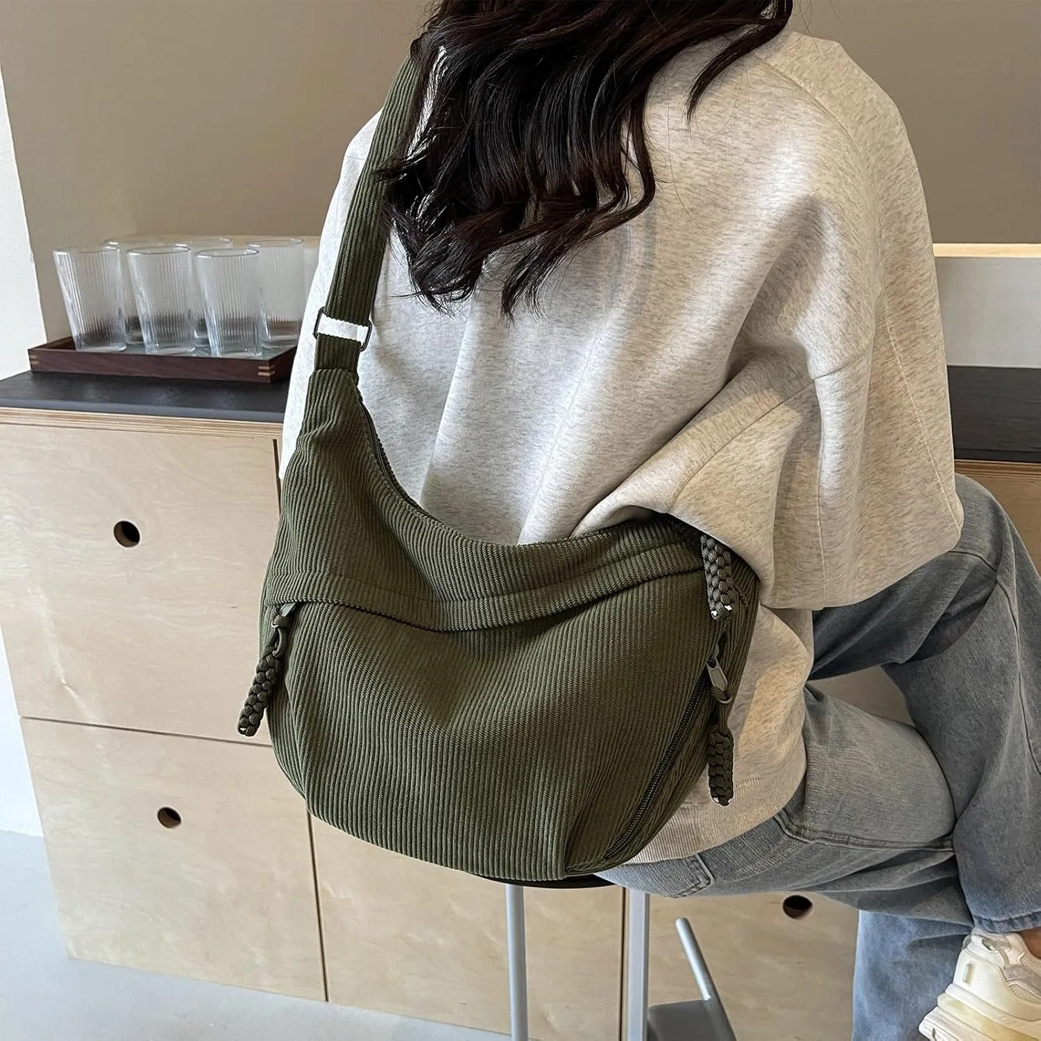 Corduroy Tote Bag for Women,Hobo Crossbody Bags for Women Unisex Shoulder Bag Cross Body Purses and Handbags