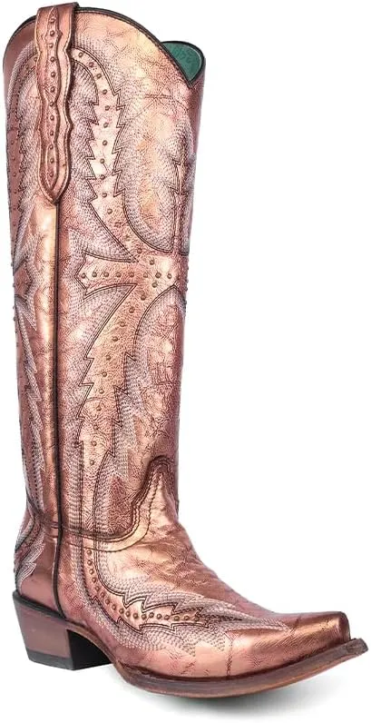 CORRAL LADIE'S METALLIC ROSE GOLADIE'S EMBROIDERY & STUDS TALL TOP, CORRAL LARGE 52.0 X 32.0 X 11.5 SOLE,COWHIDE LEATHER, WESTERN BOOT, C4070