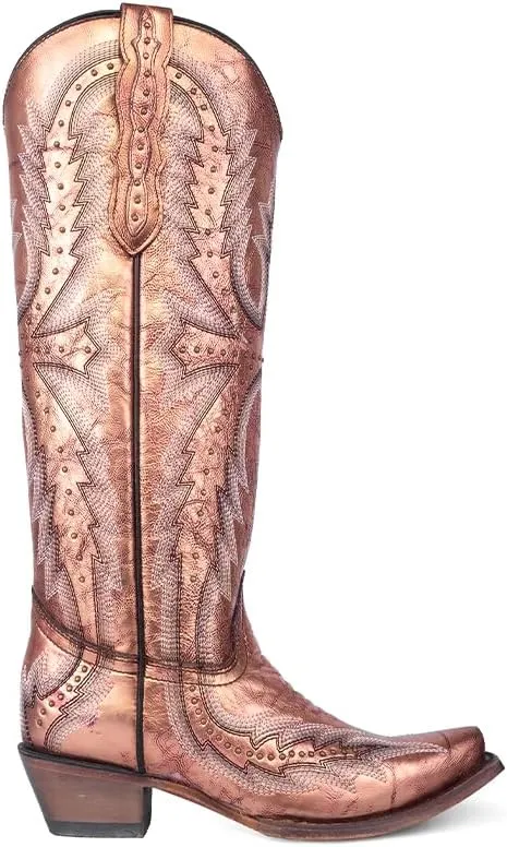 CORRAL LADIE'S METALLIC ROSE GOLADIE'S EMBROIDERY & STUDS TALL TOP, CORRAL LARGE 52.0 X 32.0 X 11.5 SOLE,COWHIDE LEATHER, WESTERN BOOT, C4070