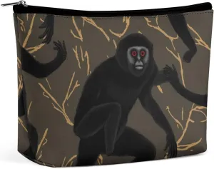 Cosmetic Bag Travel Makeup Bag Waterproof Toiletry Bag Black Gibbon Monkey Makeup Organizer Case Portable Toiletry Pouch Large Capacity Zipper Pouch for Women Men