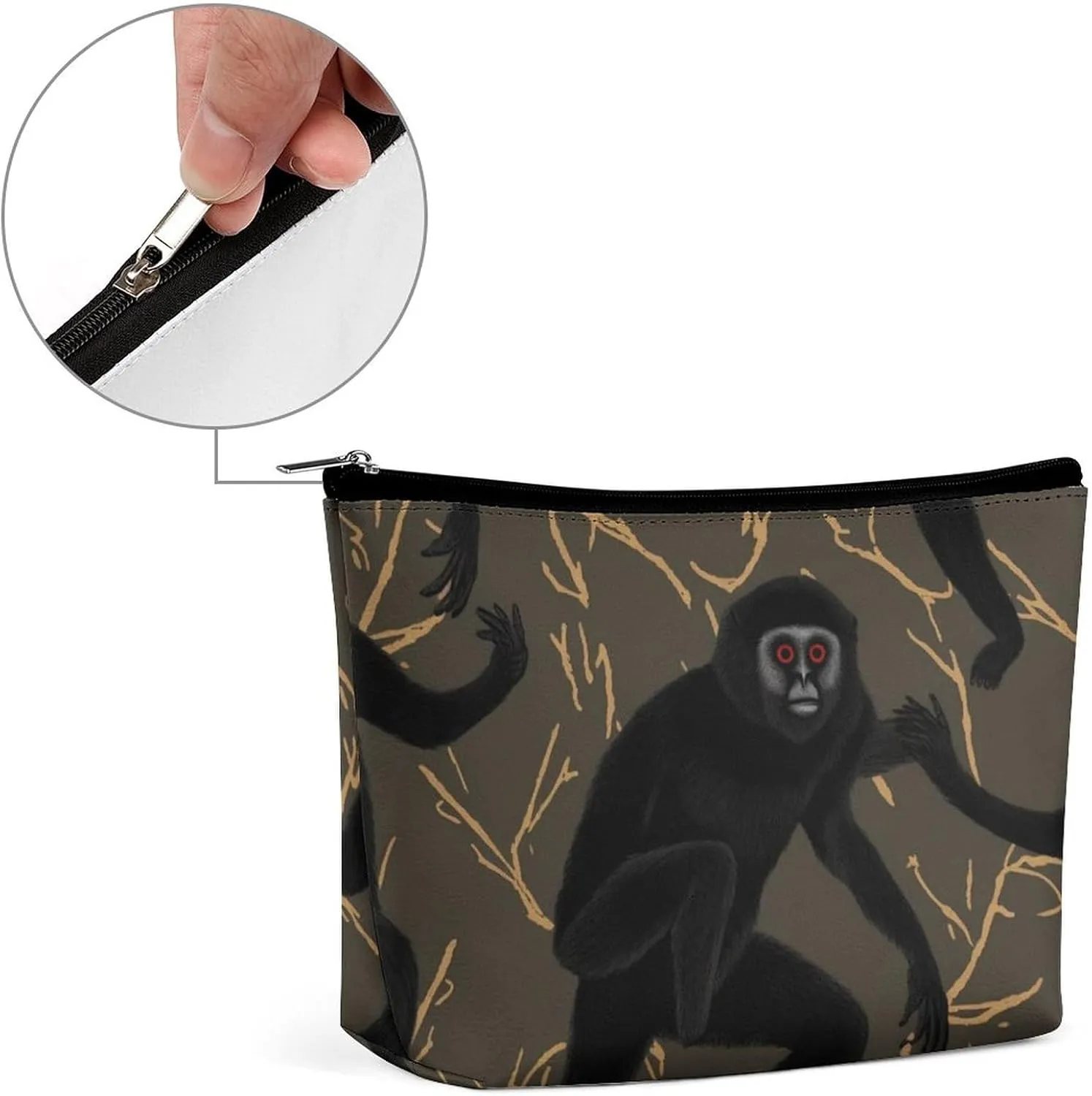 Cosmetic Bag Travel Makeup Bag Waterproof Toiletry Bag Black Gibbon Monkey Makeup Organizer Case Portable Toiletry Pouch Large Capacity Zipper Pouch for Women Men