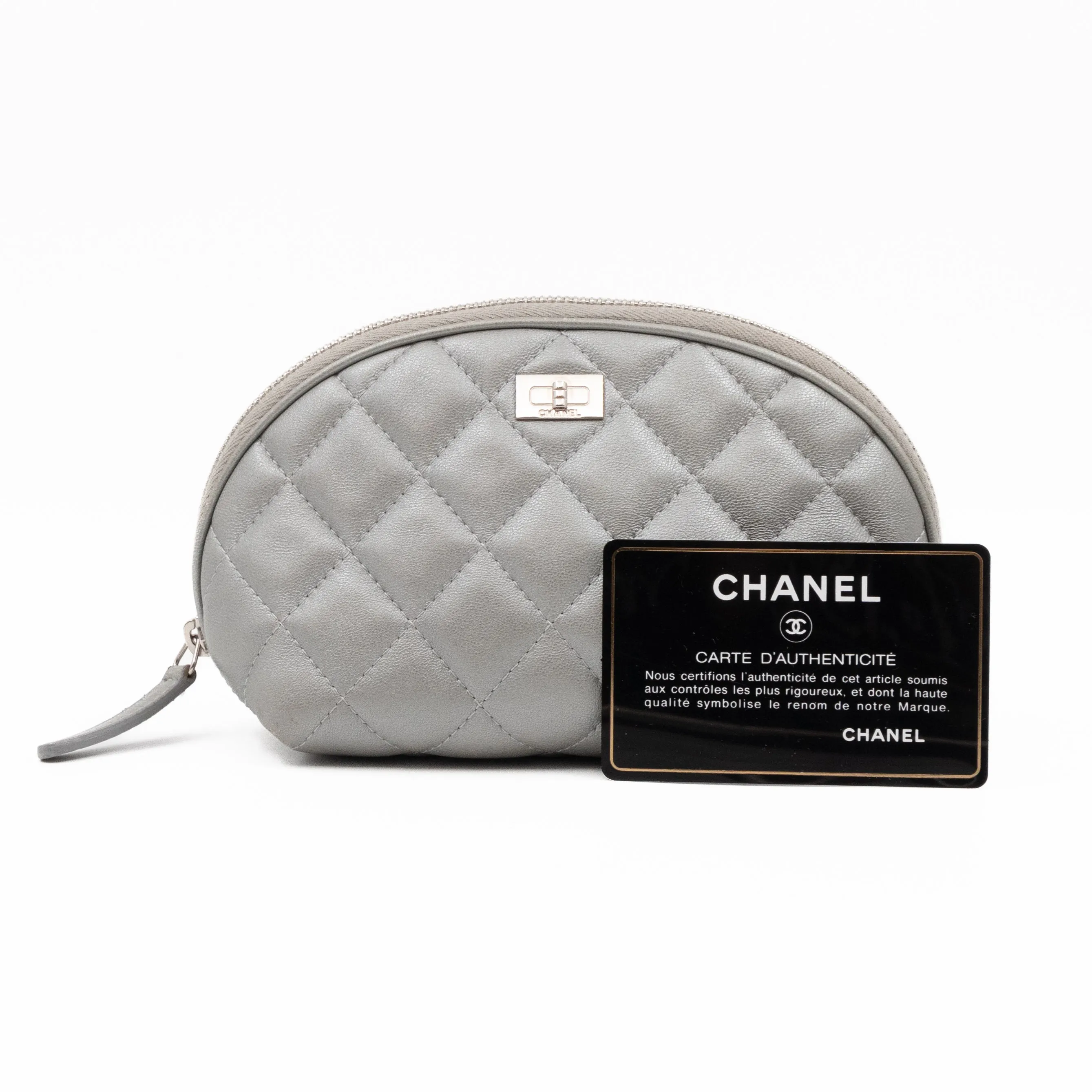Cosmetic Pouch 2.55 Grey Metallic Leather