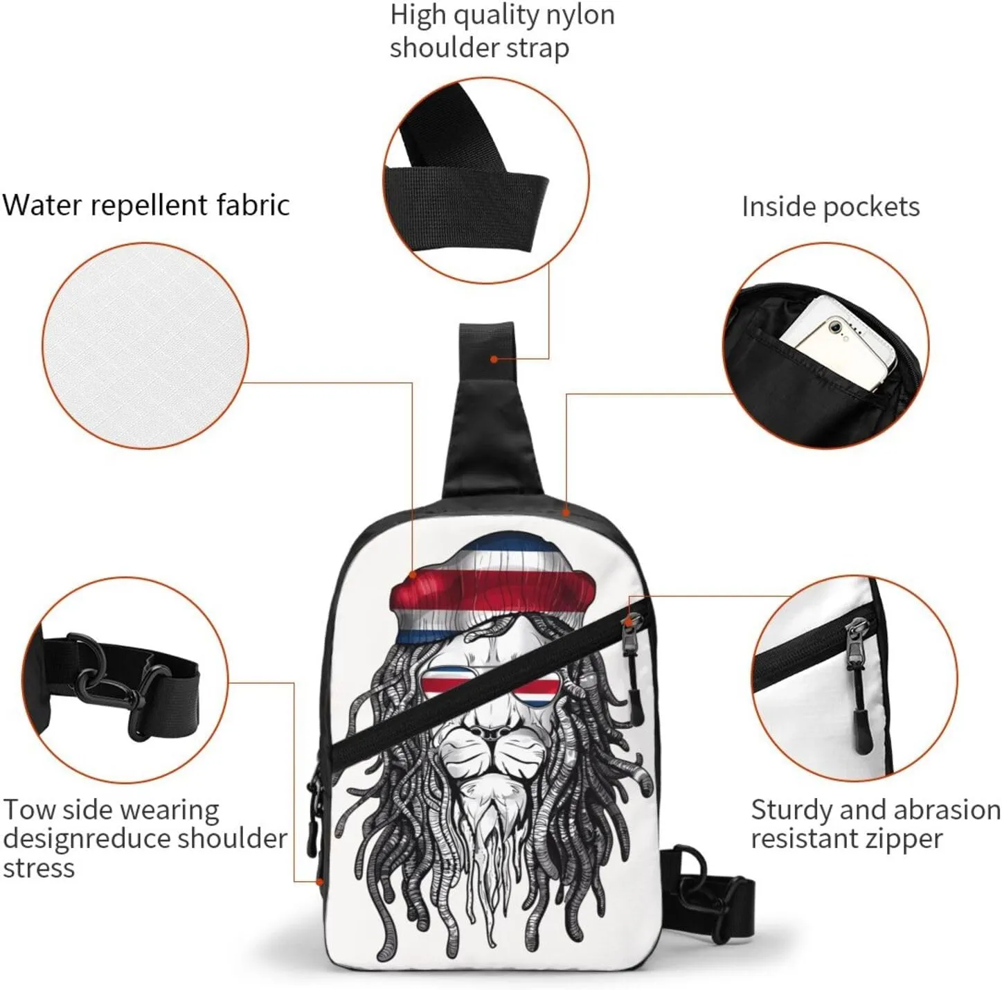 Costa Rica Flag Lion Packable Crossbody Bag Portable Sling Bags Foldable Travel Daypack Reusable Sports Shoulder Backpack Diagonally Chest Bag for Workout