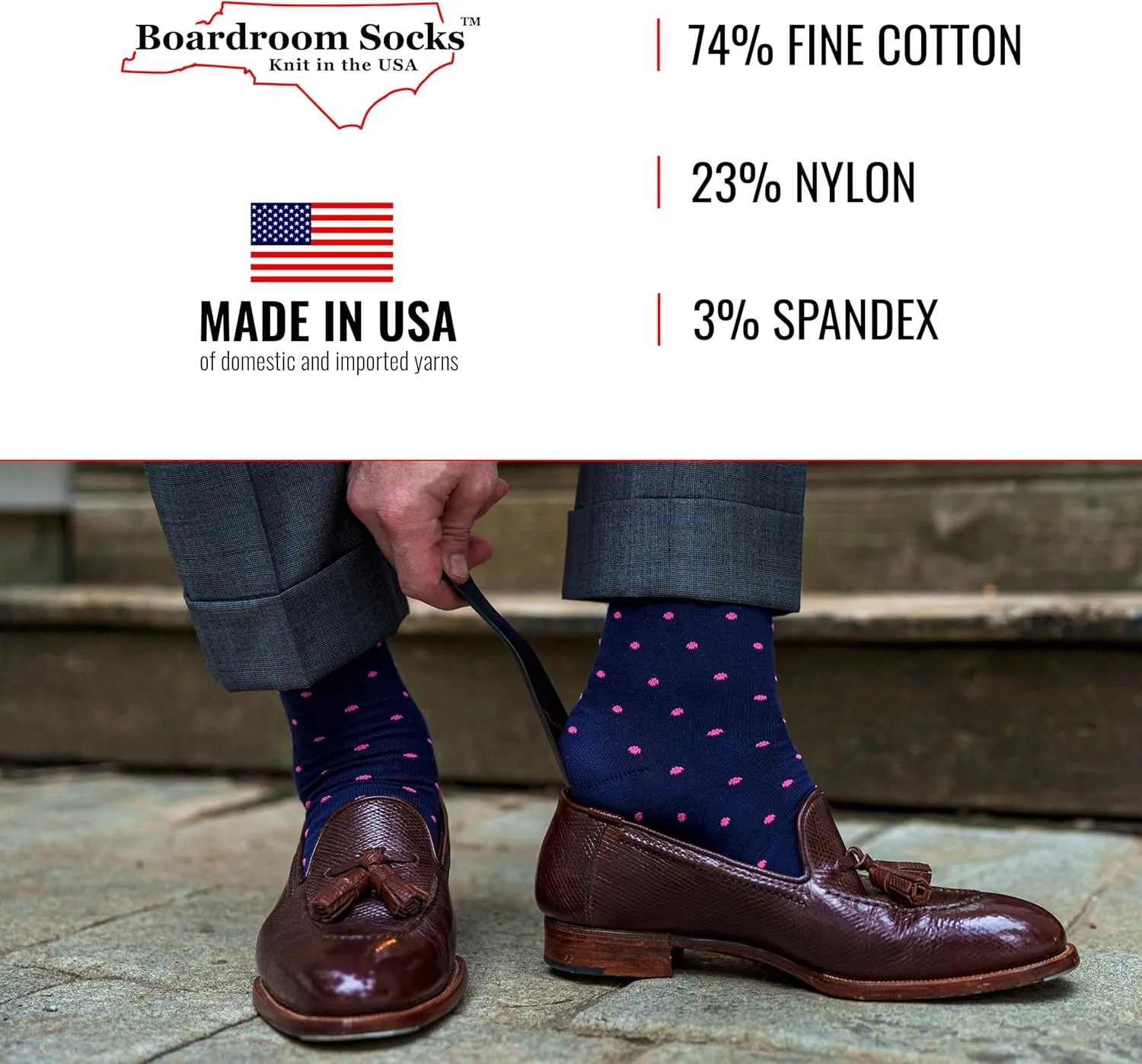 Cotton Patterned Over the Calf Dress Socks, Knee High Men’s Dress Socks, Made in USA by Boardroom Socks