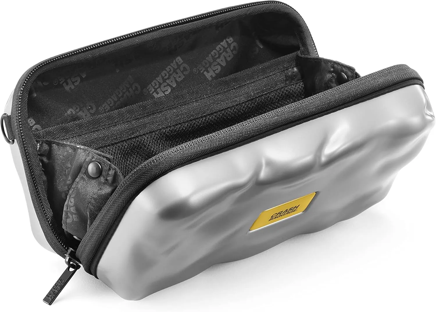 CRASH BAGGAGE Mini Icon Bag - Hardshell Travel Crossbody, Clutch & Sling Bag with Removable Shoulder Strap, Polycarbonate Case, Secure Interior Pocket - Silver