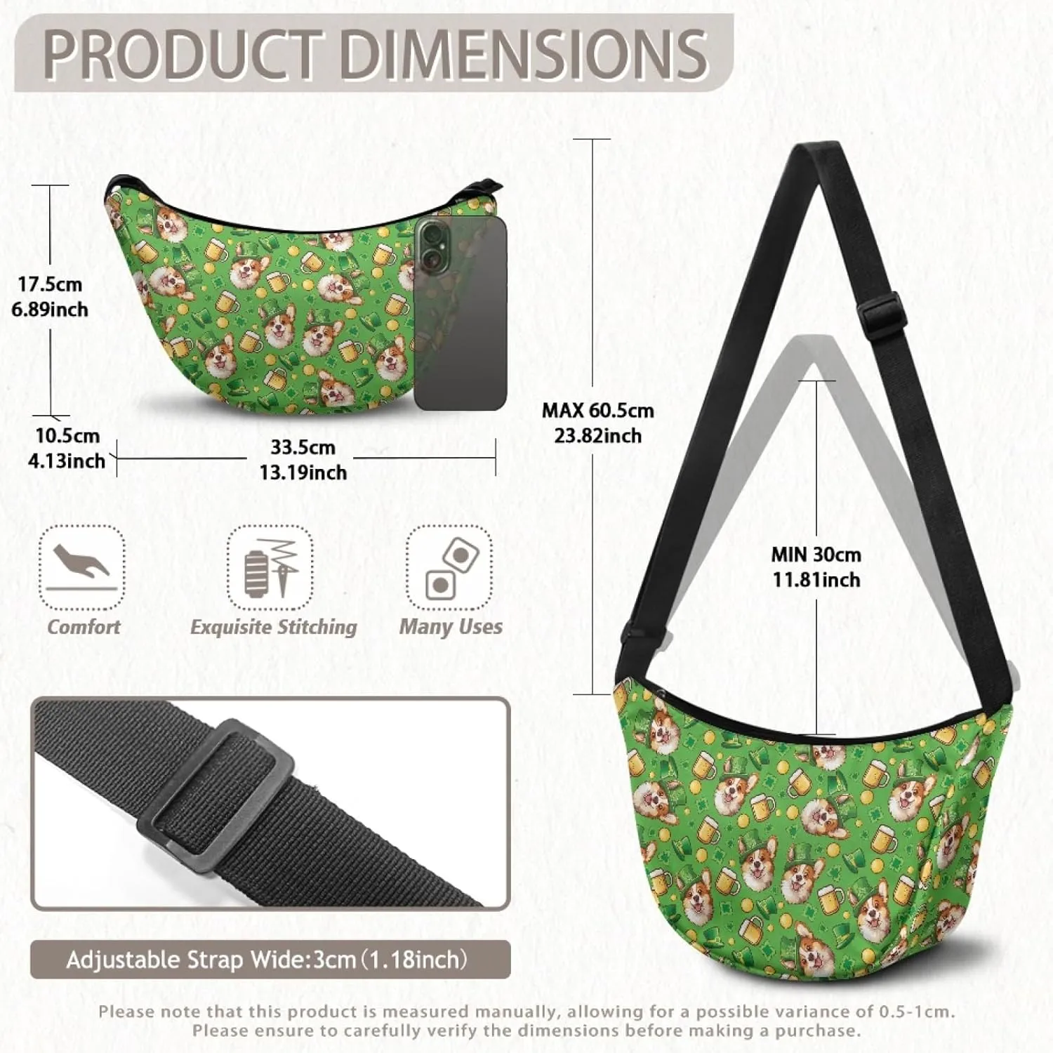 Crescent Shoulder Bags with Inside Pockets for Ladies Men Daily Use