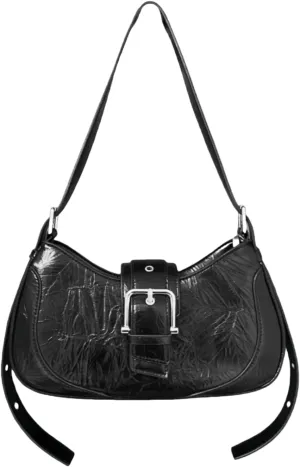 Crinkle Leather Y2K Purses Hobo Bags for Women Metallic Y2K Bag Shoulder Handbag with Adjustable Wide Strap and Buckle Flap