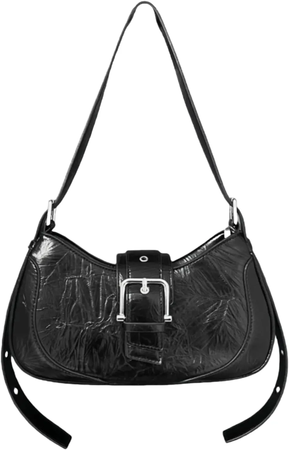 Crinkle Leather Y2K Purses Hobo Bags for Women Metallic Y2K Bag Shoulder Handbag with Adjustable Wide Strap and Buckle Flap