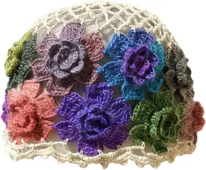 Crochet Beanie Hat for Women Men Y2k Floral Boho Knitted Beanie Cotton Flower Patterned Slouchy Skull Cap Lace Head Wrap
