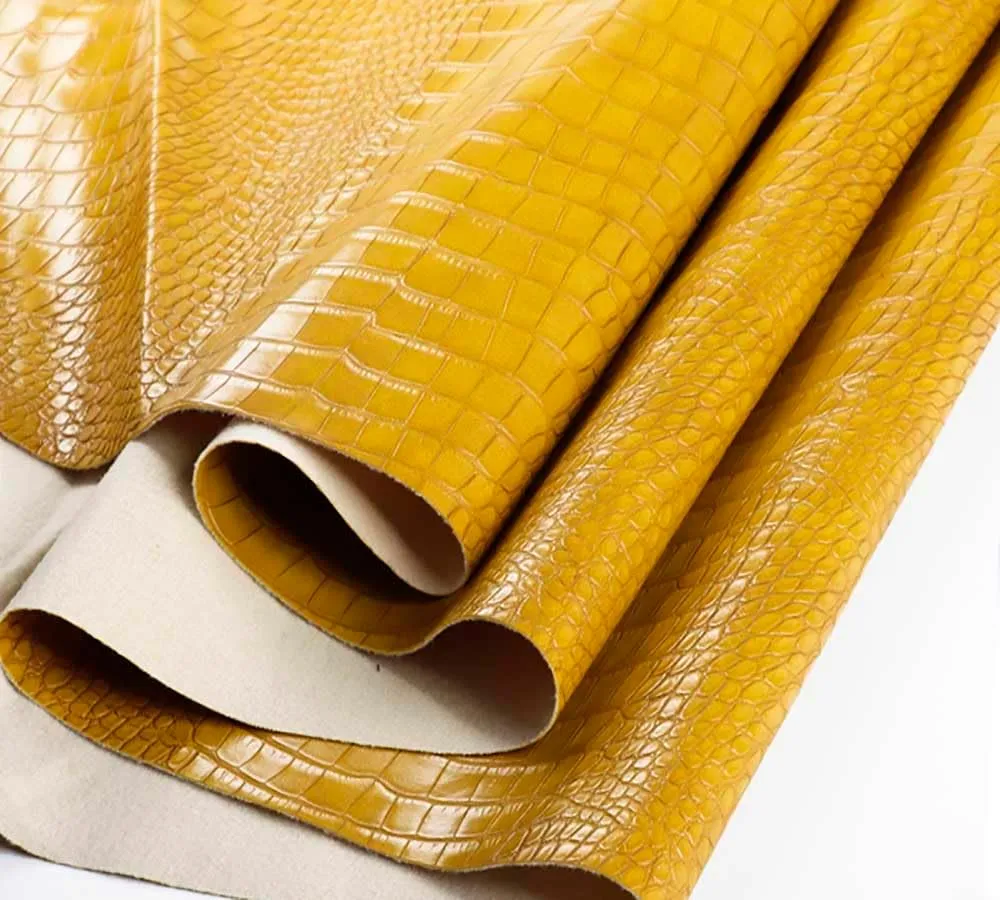 Crocodile Patterned Leather Soft Waterproof Synthetic Fabric Material,Vinyl Faux Leather Sheets,Durable,Replacement Renovate for Car,Furniture, Sofa (Yellow,19x50 inch)