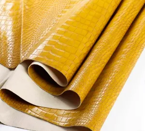 Crocodile Patterned Leather Soft Waterproof Synthetic Fabric Material,Vinyl Faux Leather Sheets,Durable,Replacement Renovate for Car,Furniture, Sofa (Yellow,19x50 inch)