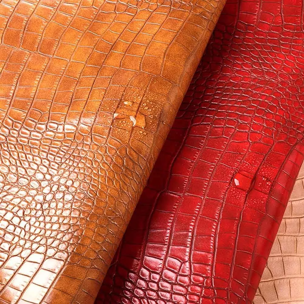 Crocodile Patterned Leather Soft Waterproof Synthetic Fabric Material,Vinyl Faux Leather Sheets,Durable,Replacement Renovate for Car,Furniture, Sofa (Yellow,19x50 inch)