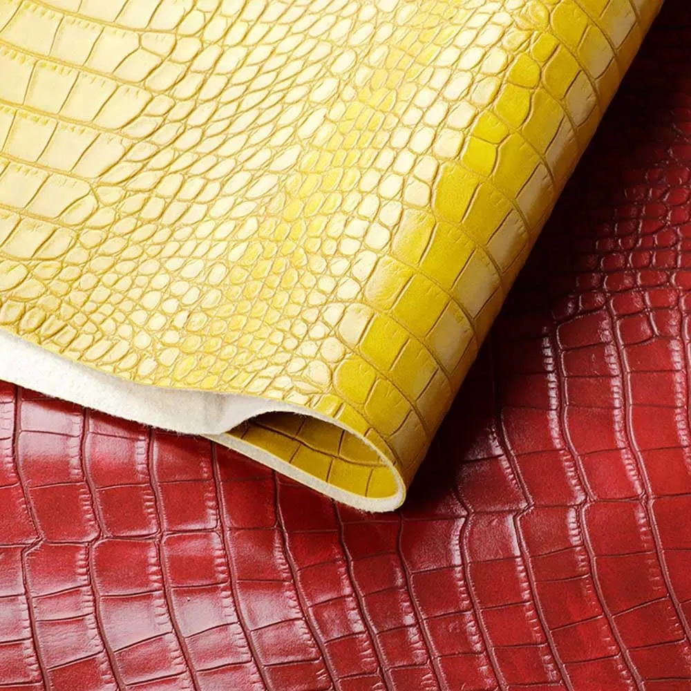 Crocodile Patterned Leather Soft Waterproof Synthetic Fabric Material,Vinyl Faux Leather Sheets,Durable,Replacement Renovate for Car,Furniture, Sofa (Yellow,19x50 inch)