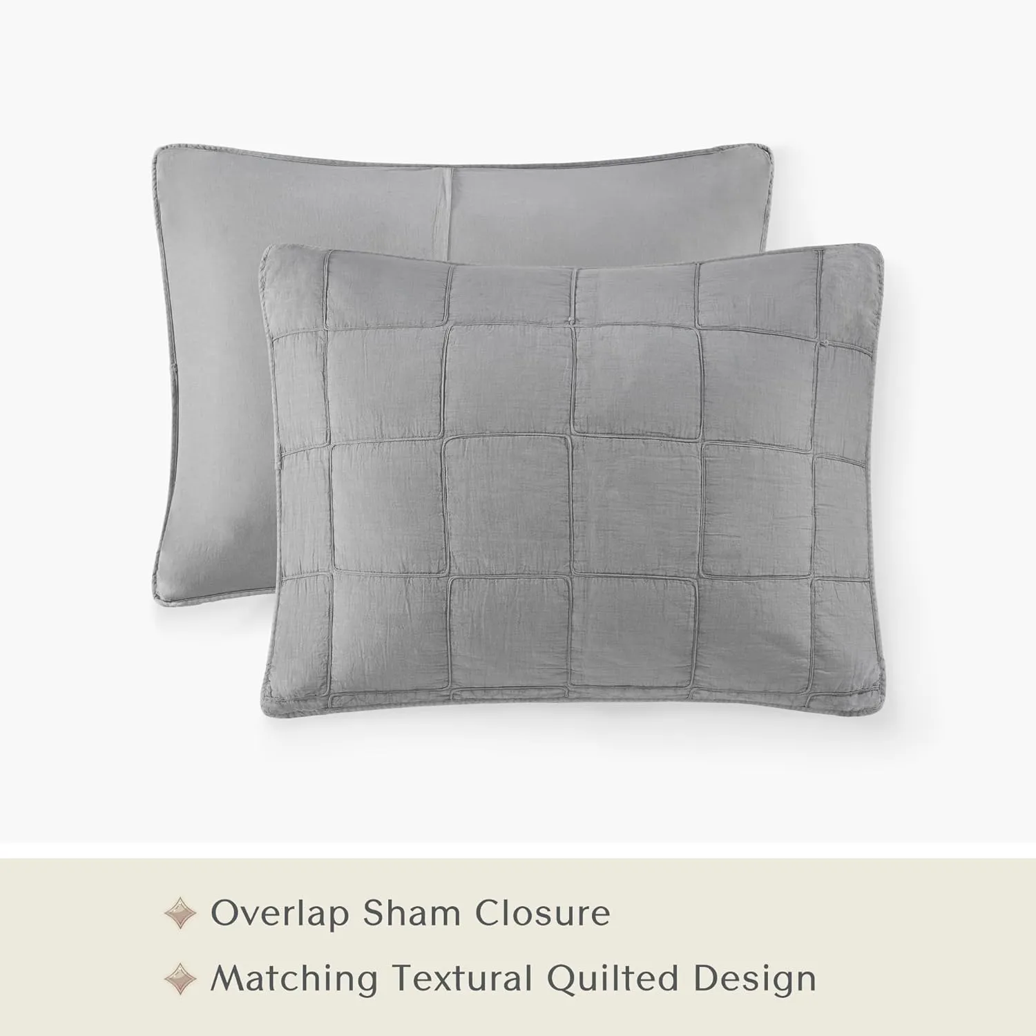 CROSCILL Quilt Set Casual Cord Quilting, Oversized Coverlet for Queen Size Bed, Grid-Patterned Texture, All Season, Lightweight & Soft Pre-Washed Cotton Coverlet Bedspread, Shams, Gema, Grey 3 Piece