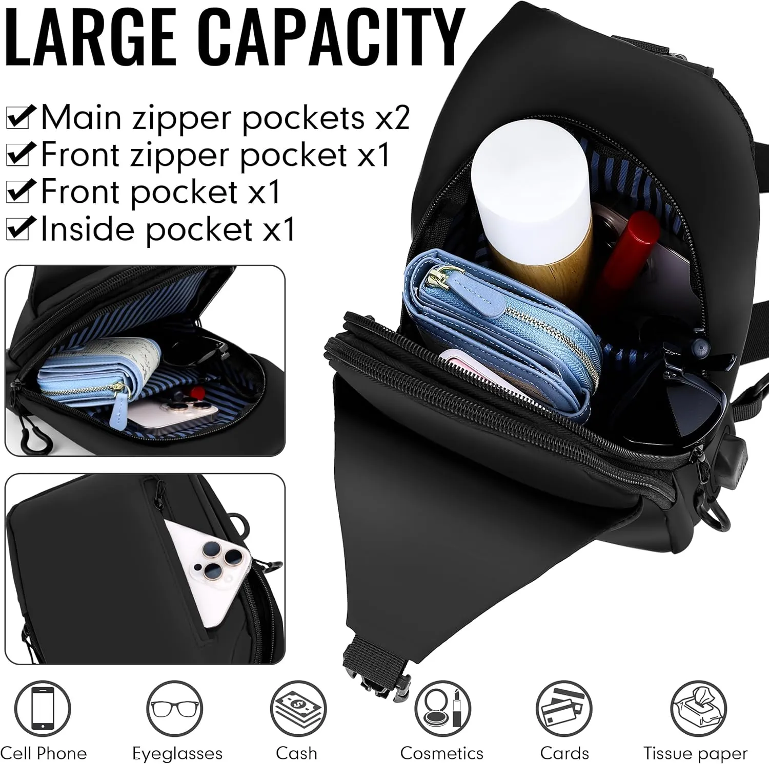 Cross Body Bags for Woman Men Sling Bag Chest Bag with Adjustable Strap Crossbody Handbags Women's Crossbody Bags