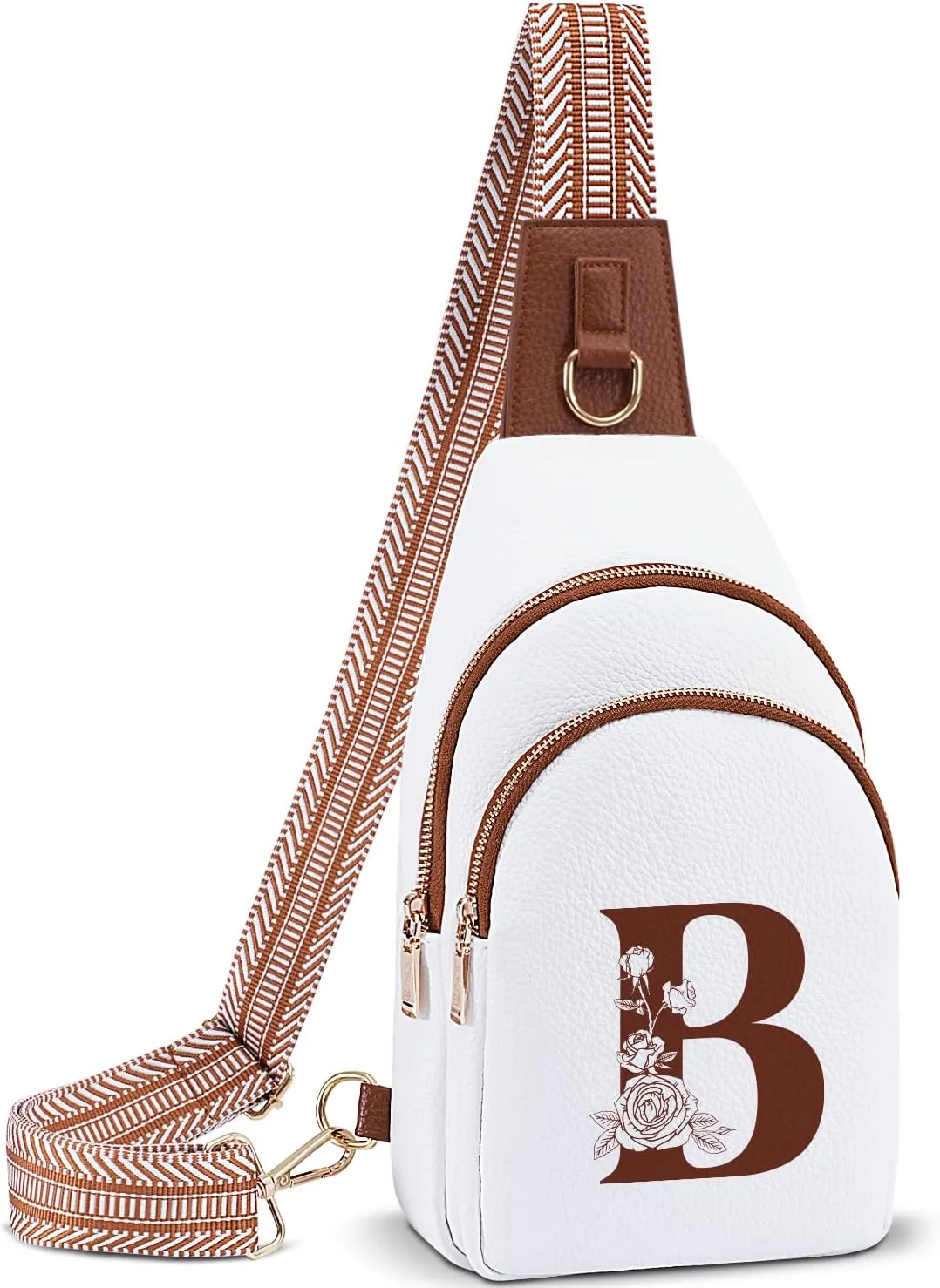 Crossbody Bag for Women Leather Sling Bags with Initial Letter Fanny Pack Chest Bag for Travel, Gift for Mom Wife