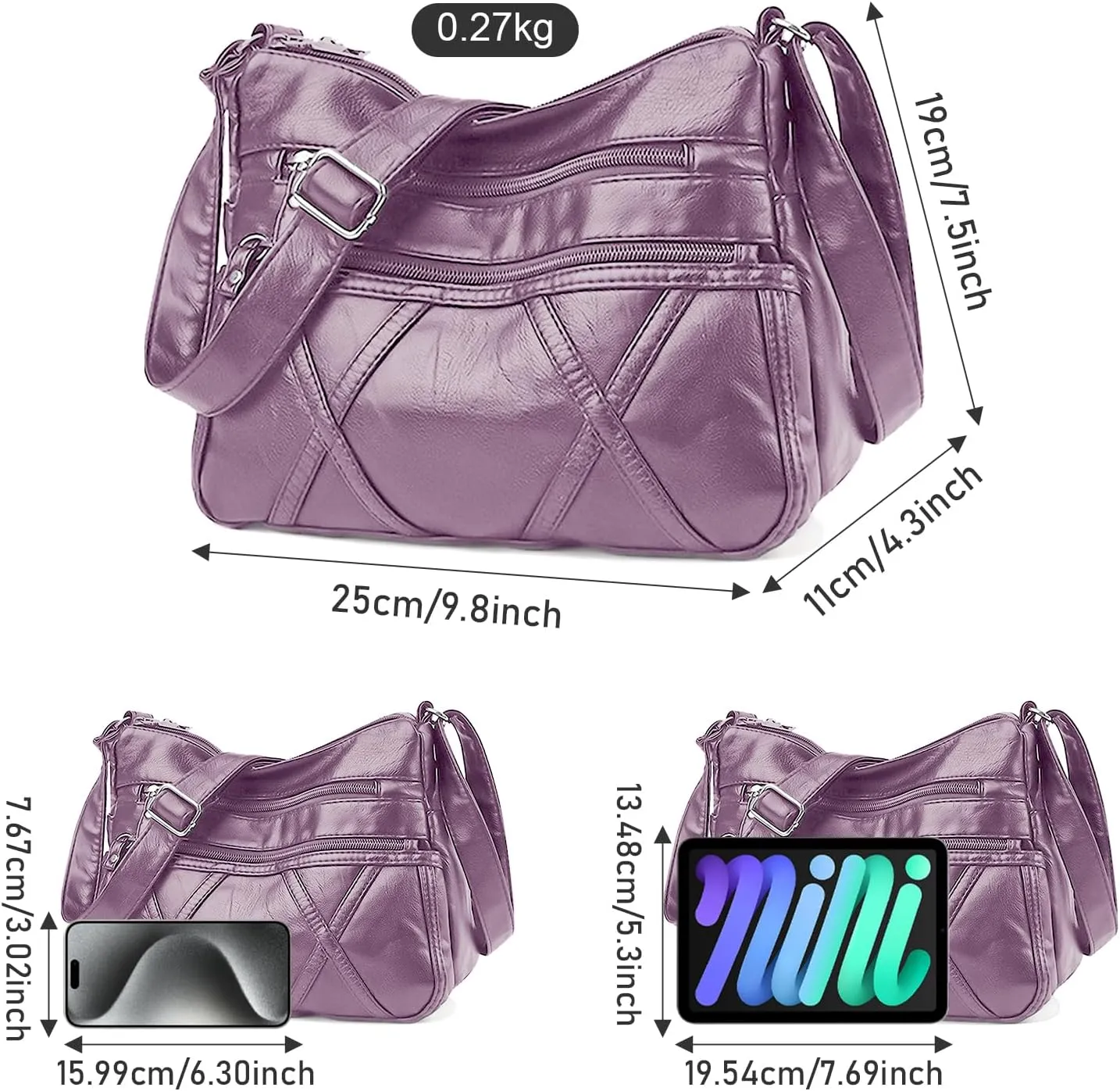 Crossbody Bag for Women Lightweight Shoulder Bags Ladies Soft PU Leather Handbags Multi Pocket Messenger Bags