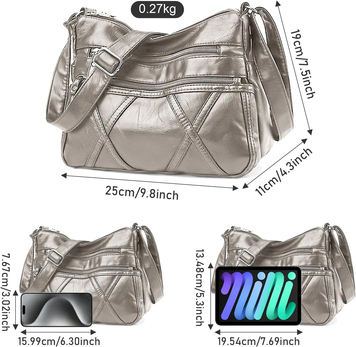 Crossbody Bag for Women Lightweight Shoulder Bags Ladies Soft PU Leather Handbags Multi Pocket Messenger Bags