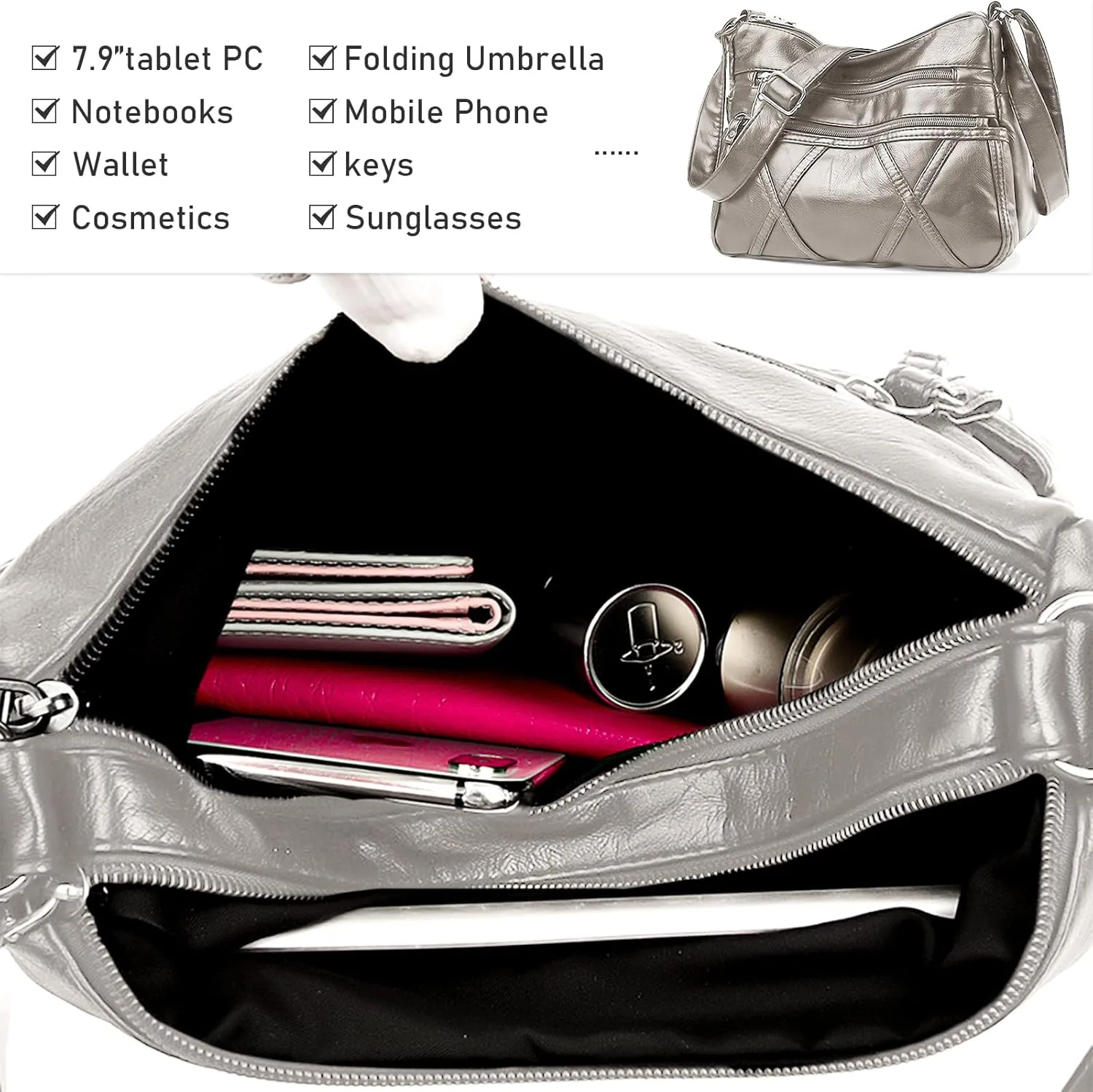Crossbody Bag for Women Lightweight Shoulder Bags Ladies Soft PU Leather Handbags Multi Pocket Messenger Bags
