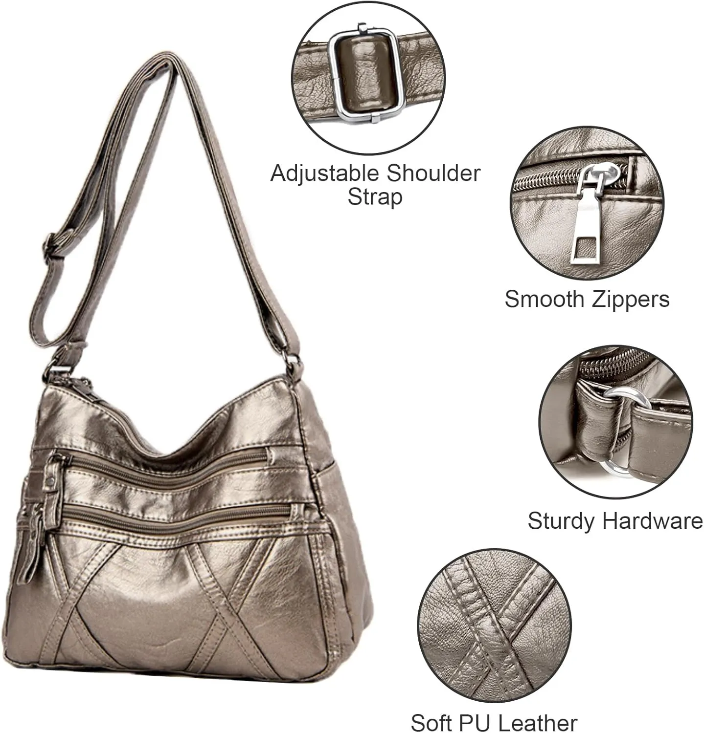 Crossbody Bag for Women Lightweight Shoulder Bags Ladies Soft PU Leather Handbags Multi Pocket Messenger Bags