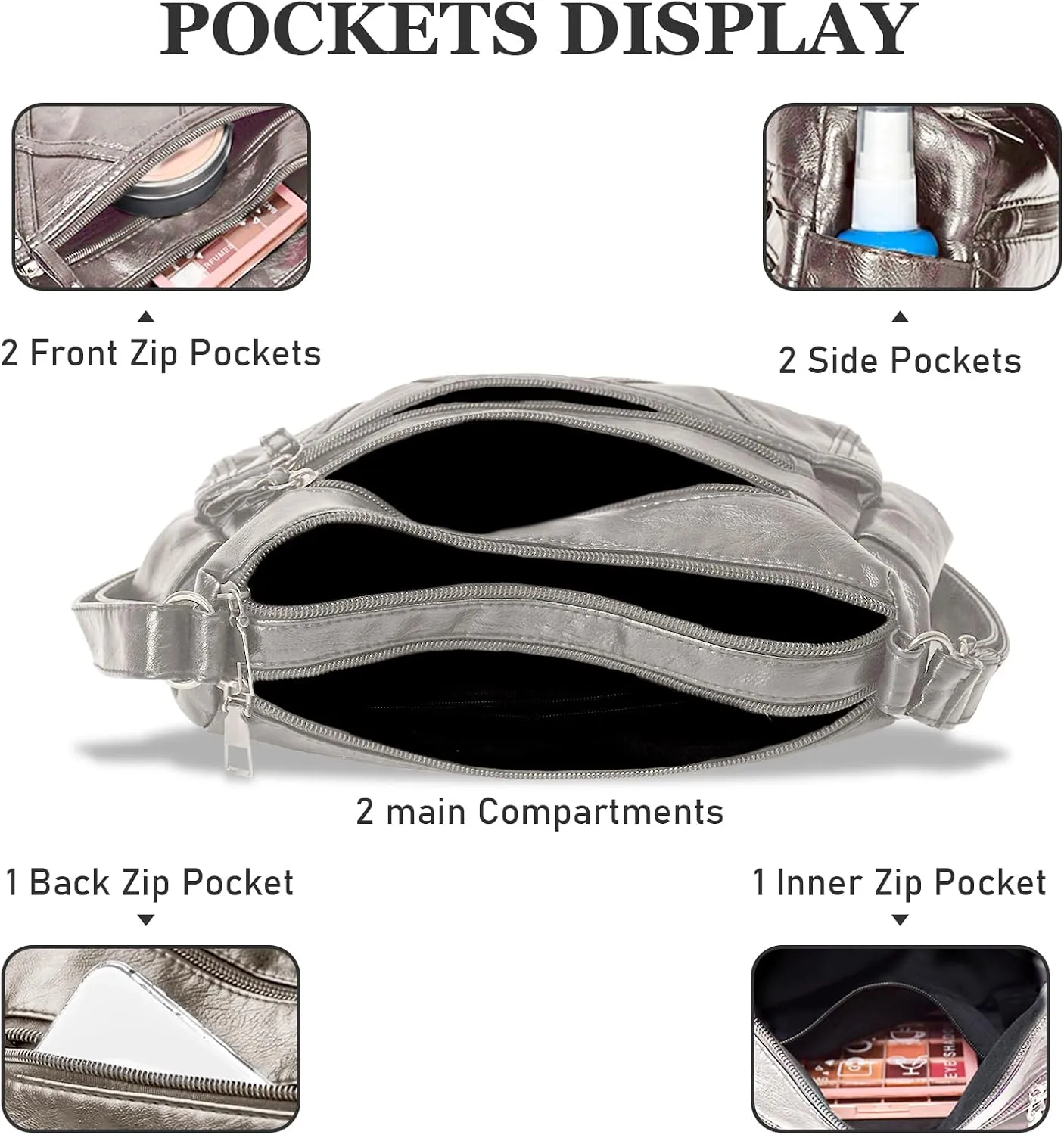 Crossbody Bag for Women Lightweight Shoulder Bags Ladies Soft PU Leather Handbags Multi Pocket Messenger Bags