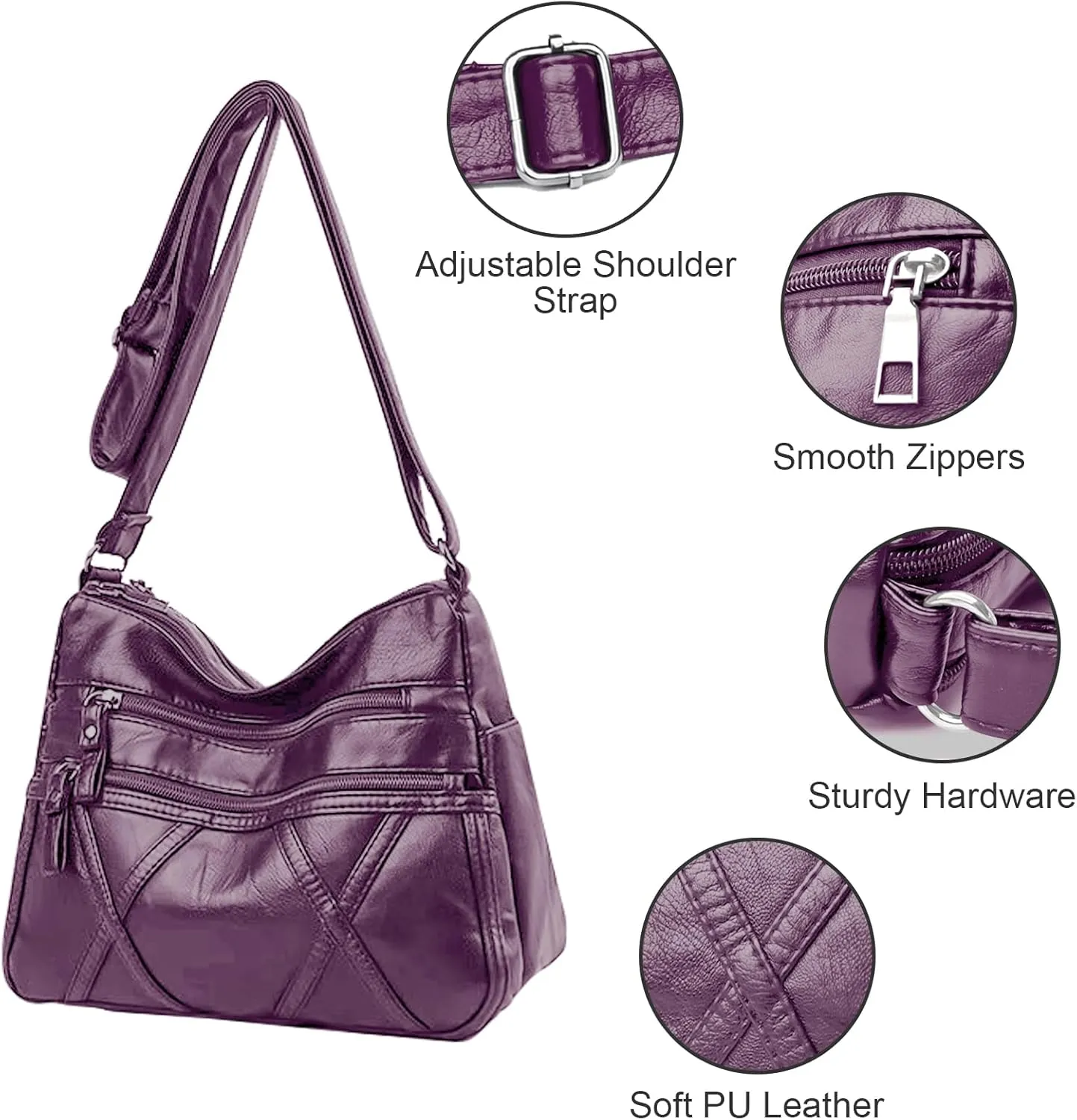 Crossbody Bag for Women Lightweight Shoulder Bags Ladies Soft PU Leather Handbags Multi Pocket Messenger Bags