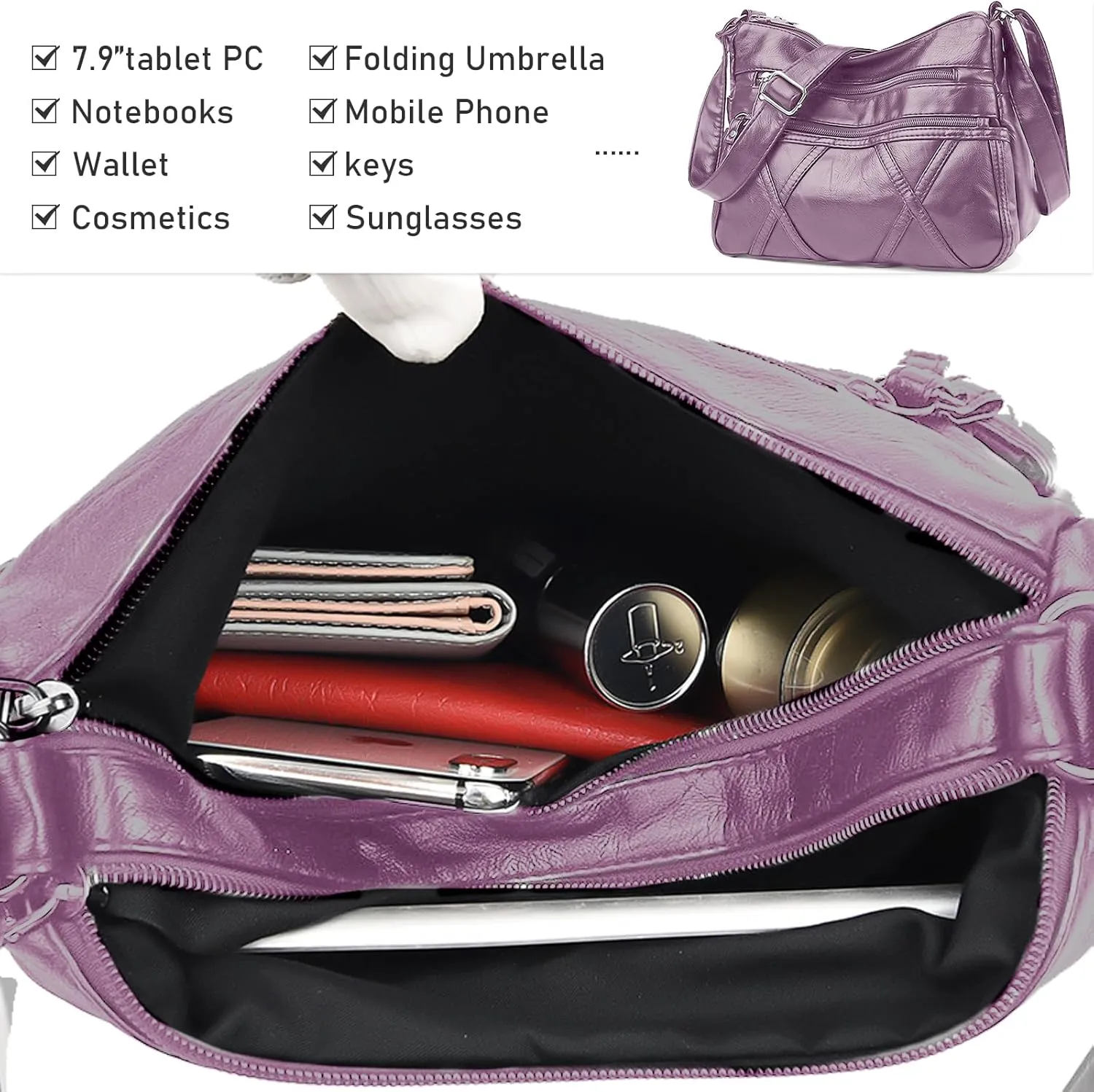 Crossbody Bag for Women Lightweight Shoulder Bags Ladies Soft PU Leather Handbags Multi Pocket Messenger Bags