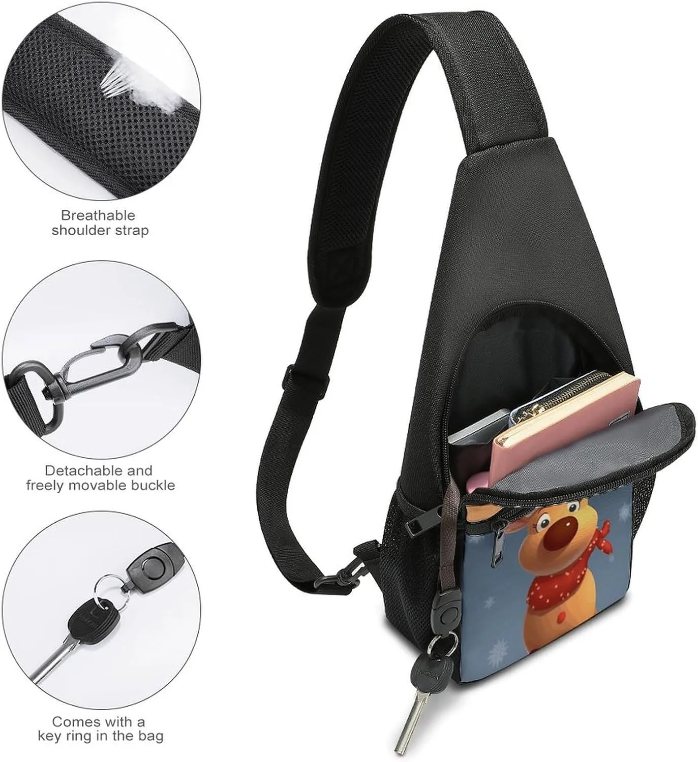 Crossbody Bag for Women Men Sling Bag Christmas Deer Chest Bag Crossbody Adjustable Shoulder Bag