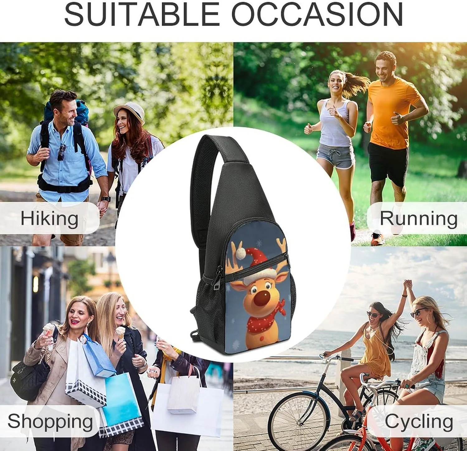 Crossbody Bag for Women Men Sling Bag Christmas Deer Chest Bag Crossbody Adjustable Shoulder Bag