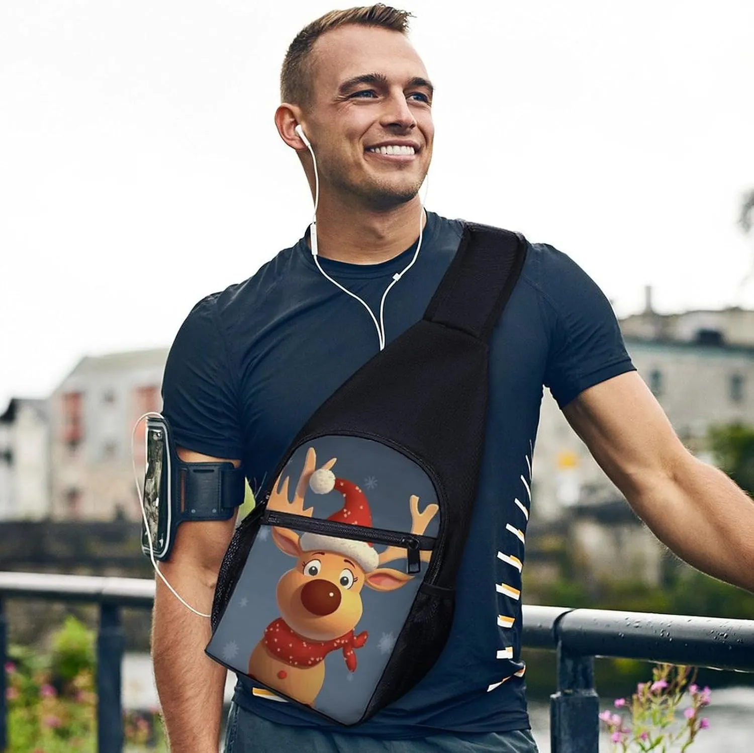 Crossbody Bag for Women Men Sling Bag Christmas Deer Chest Bag Crossbody Adjustable Shoulder Bag