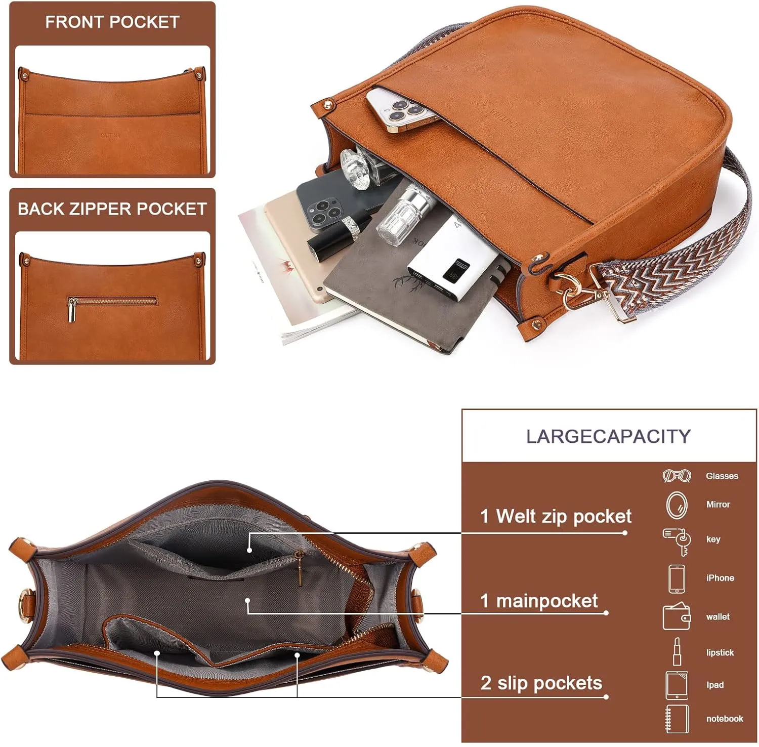 Crossbody Bag Women Vegan Leather Hobo Handbag Trendy Crossbody Shoulder Bag Purses For Women with 2 Adjustable Strap