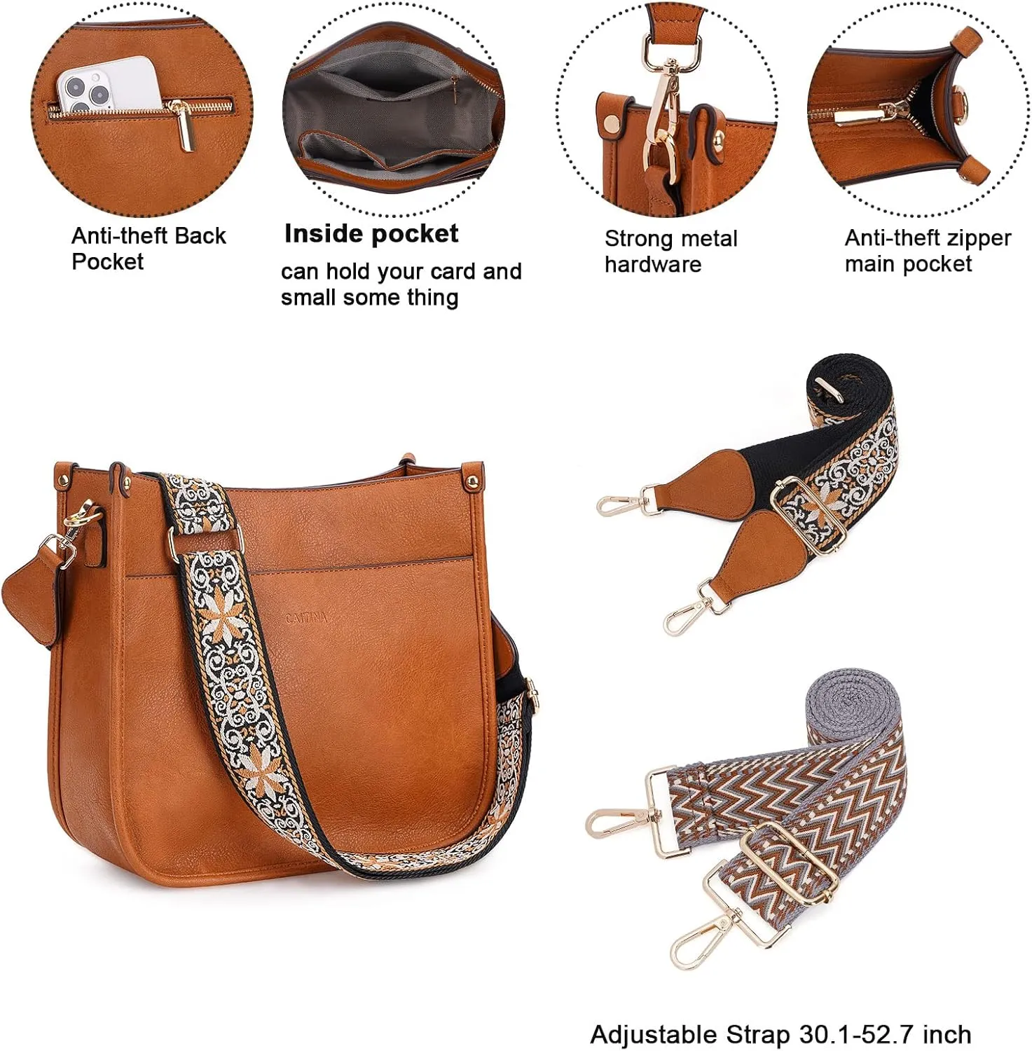 Crossbody Bag Women Vegan Leather Hobo Handbag Trendy Crossbody Shoulder Bag Purses For Women with 2 Adjustable Strap