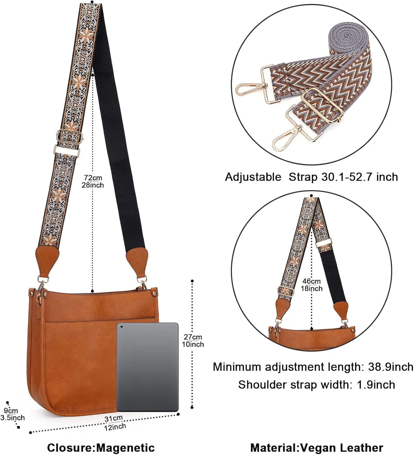 Crossbody Bag Women Vegan Leather Hobo Handbag Trendy Crossbody Shoulder Bag Purses For Women with 2 Adjustable Strap
