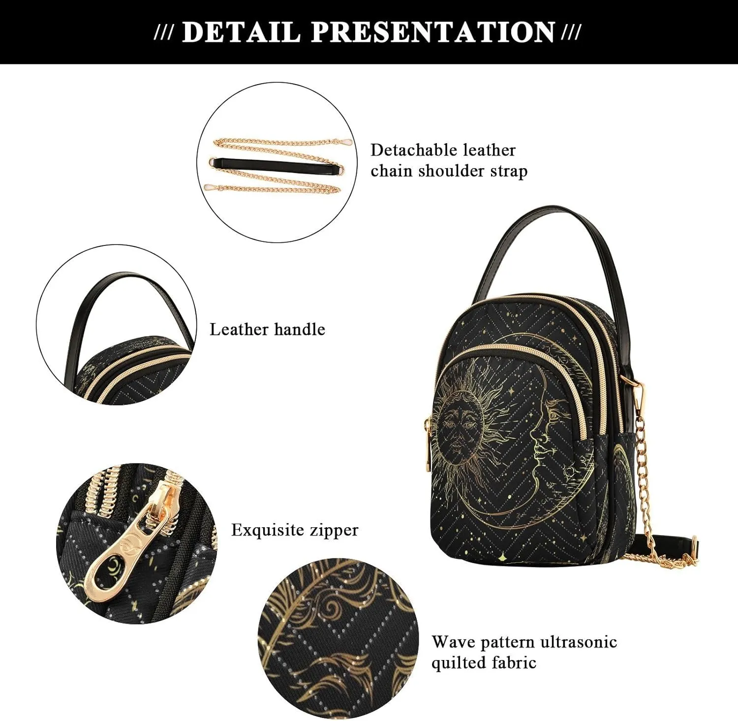 Crossbody Bags Crossbody Purse Chest Bag Golden Sun Moon Stars Boho for Women Trendy