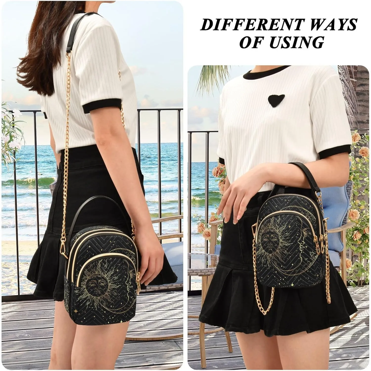 Crossbody Bags Crossbody Purse Chest Bag Golden Sun Moon Stars Boho for Women Trendy